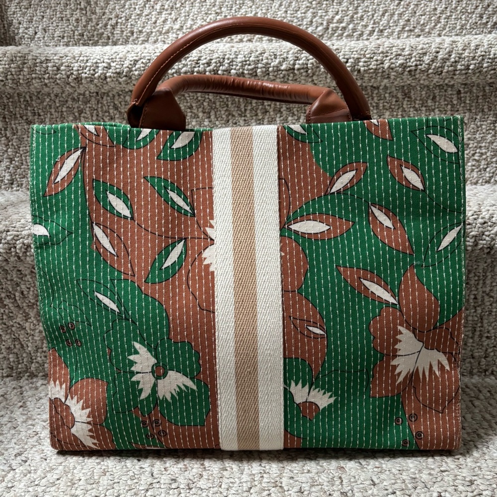 Neiman Marcus Floral Green and Brown Tote Bag